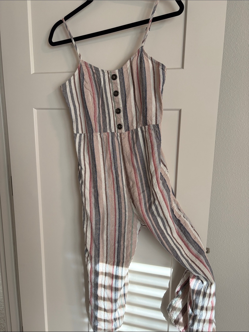 Striped Spaghetti‑Strap Jumpsuit in Multi‑Color